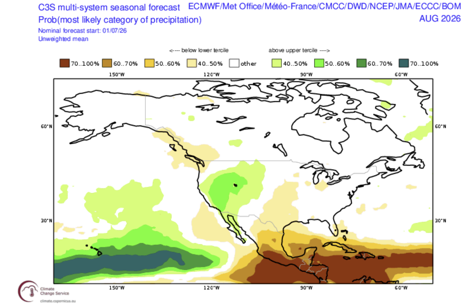 Figure 8. C3S precipitation forecast for August 2026